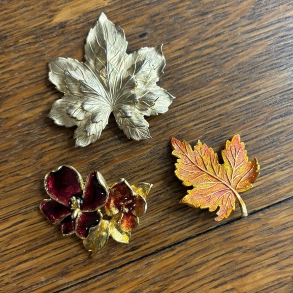 Vintage Floral & Leaf Pin Set (Set of 3)
